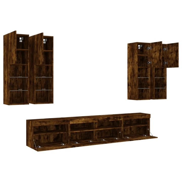 7 Piece TV Wall Cabinet Set with RGB LED Lights - Smoked Oak Finish, Modern Floating Design - Premium  from Home Treasures - Just £337.99! Shop now at Home Treasures