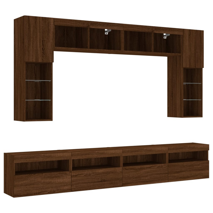 Stylish 8 Piece TV Wall Cabinet Set with Customizable LED Lights - Brown Oak Finish - Premium  from Home Treasures - Just £366.99! Shop now at Home Treasures