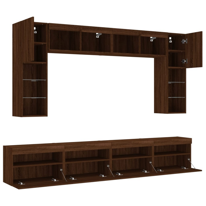 Stylish 8 Piece TV Wall Cabinet Set with Customizable LED Lights - Brown Oak Finish - Premium  from Home Treasures - Just £366.99! Shop now at Home Treasures