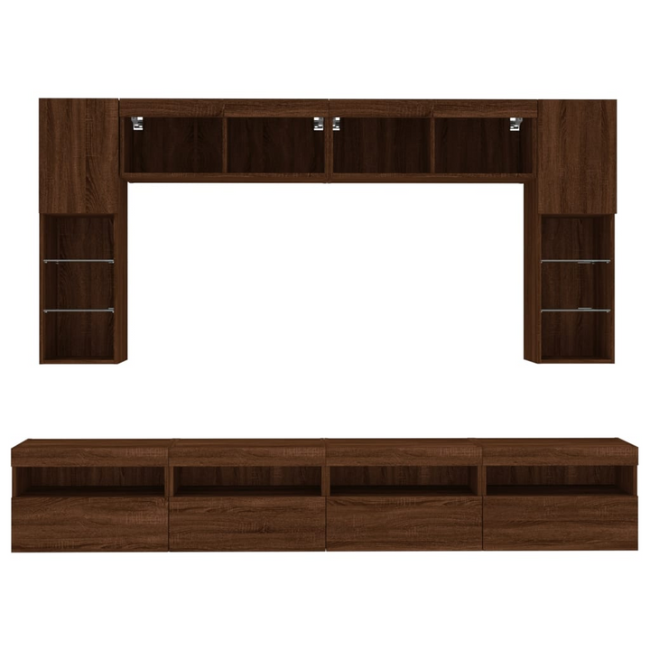 Stylish 8 Piece TV Wall Cabinet Set with Customizable LED Lights - Brown Oak Finish - Premium  from Home Treasures - Just £366.99! Shop now at Home Treasures