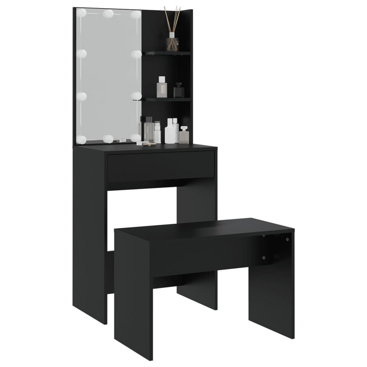 Modern Black Dressing Table Set with LED Lights, Stool & USB-Powered Mirror - Sleek Engineered Wood Makeup Vanity with Ample Storage - Premium  from Home Treasures - Just £117.99! Shop now at Home Treasures