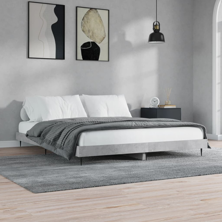 Concrete Grey Bed Frame 200x200cm - Engineered Wood & Metal, Sturdy Design - Emperor - Premium  from Home Treasures - Just £126.99! Shop now at Home Treasures