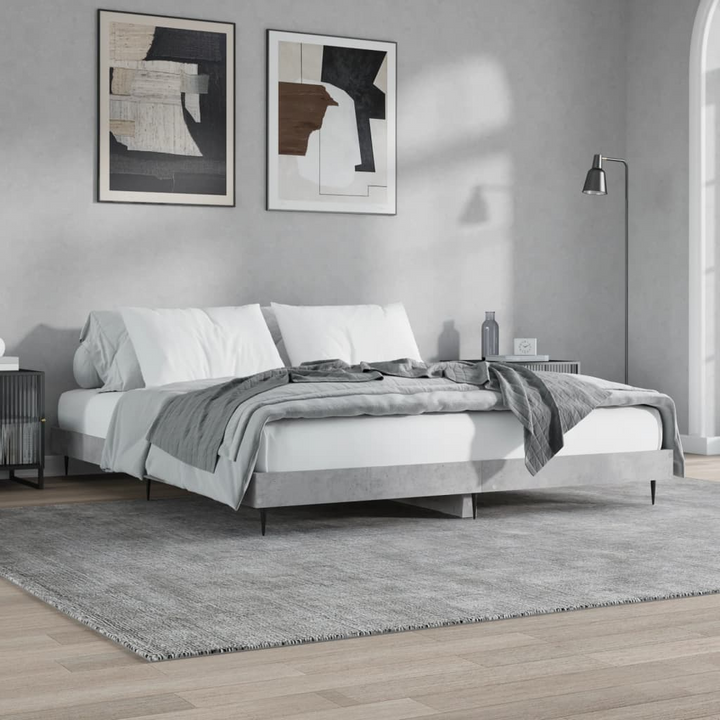 Concrete Grey Bed Frame 200x200cm - Engineered Wood & Metal, Sturdy Design - Emperor - Premium  from Home Treasures - Just £126.99! Shop now at Home Treasures