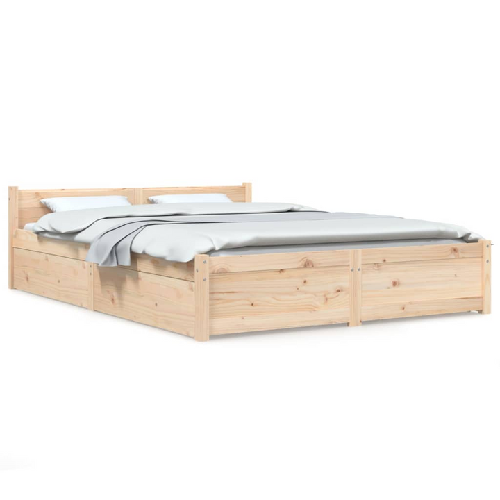 Solid Pine Wood King Size Bed Frame with Drawers - 150x200 cm, Classic Design, Ample Storage - Premium  from Home Treasures - Just £243.99! Shop now at Home Treasures