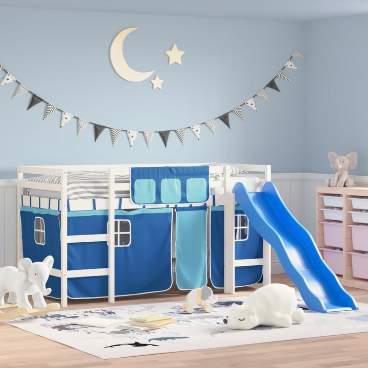 Kids' Loft Bed with Playful Blue Curtains - Sturdy Pine Wood, Space-Saving 80x200 cm Bed Frame - Premium  from Home Treasures - Just £303.99! Shop now at Home Treasures