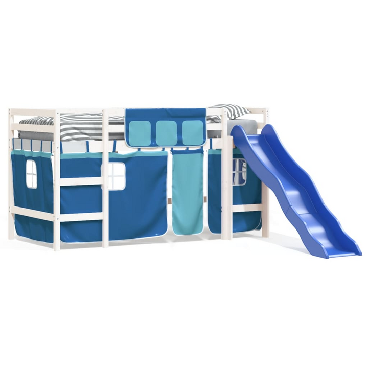 Kids' Loft Bed with Playful Blue Curtains - Sturdy Pine Wood, Space-Saving 80x200 cm Bed Frame - Premium  from Home Treasures - Just £303.99! Shop now at Home Treasures