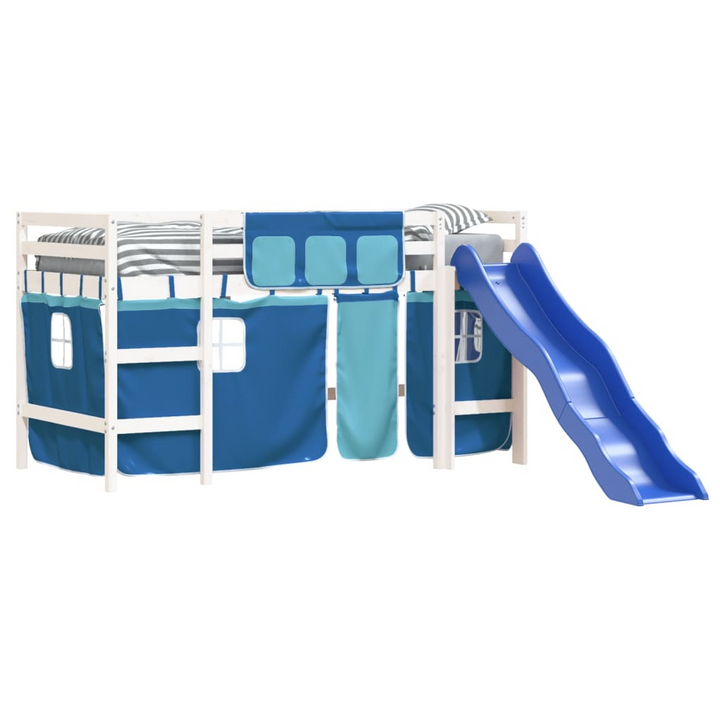 Kids' Loft Bed with Playful Blue Curtains - Sturdy Pine Wood, Space-Saving 80x200 cm Bed Frame - Premium  from Home Treasures - Just £303.99! Shop now at Home Treasures