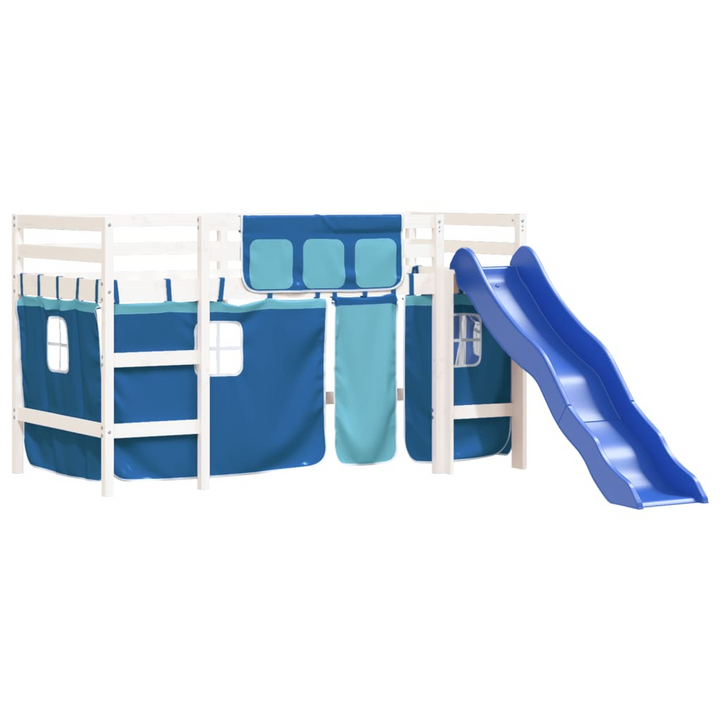 Kids' Loft Bed with Playful Blue Curtains - Sturdy Pine Wood, Space-Saving 80x200 cm Bed Frame - Premium  from Home Treasures - Just £303.99! Shop now at Home Treasures