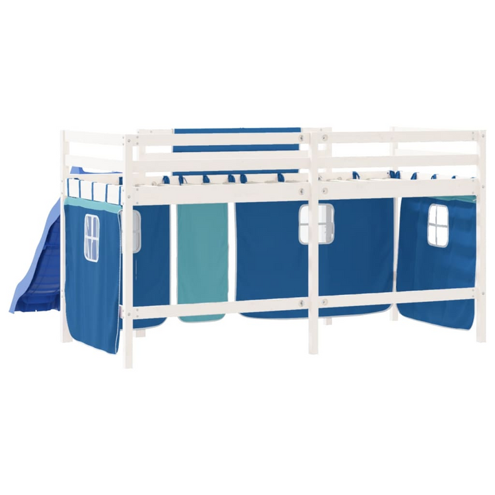 Kids' Loft Bed with Playful Blue Curtains - Sturdy Pine Wood, Space-Saving 80x200 cm Bed Frame - Premium  from Home Treasures - Just £303.99! Shop now at Home Treasures