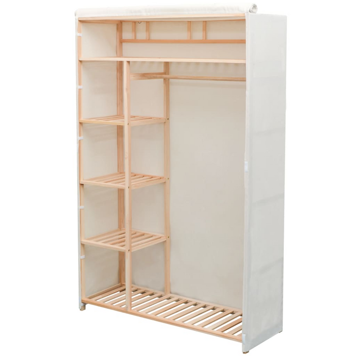 Fabric and Pinewood Wardrobe in White - Stylish & Durable Storage Solution, 110x40x170 cm - Premium  from Home Treasures - Just £173.99! Shop now at Home Treasures