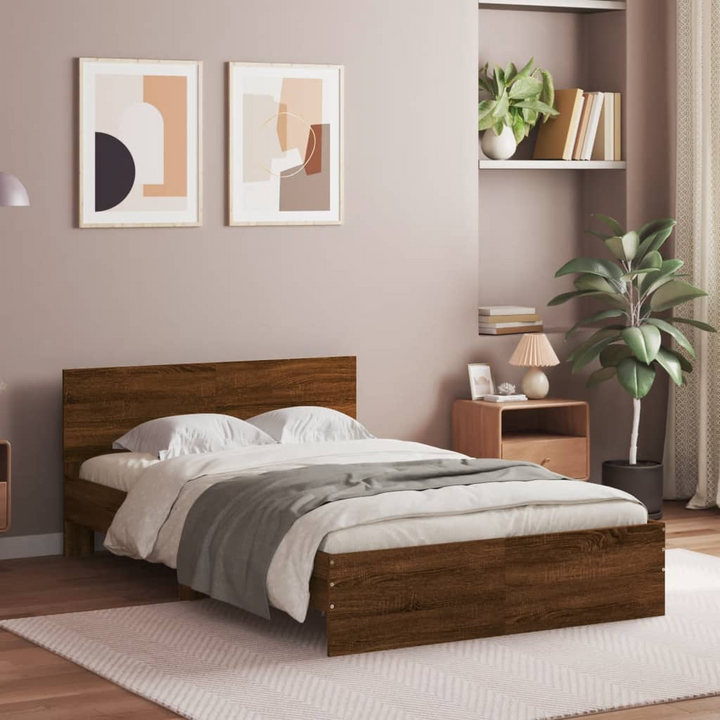 Bed Frame with Headboard Brown Oak 135x190 cm Double - Premium  from Home Treasures - Just £167.99! Shop now at Home Treasures