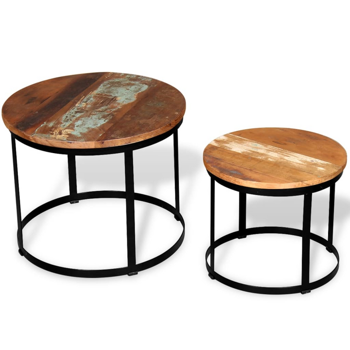 Two Piece Coffee Table Set - Solid Reclaimed Wood - Round Industrial Design (40cm/50cm) - Premium  from Home Treasures - Just £105.99! Shop now at Home Treasures