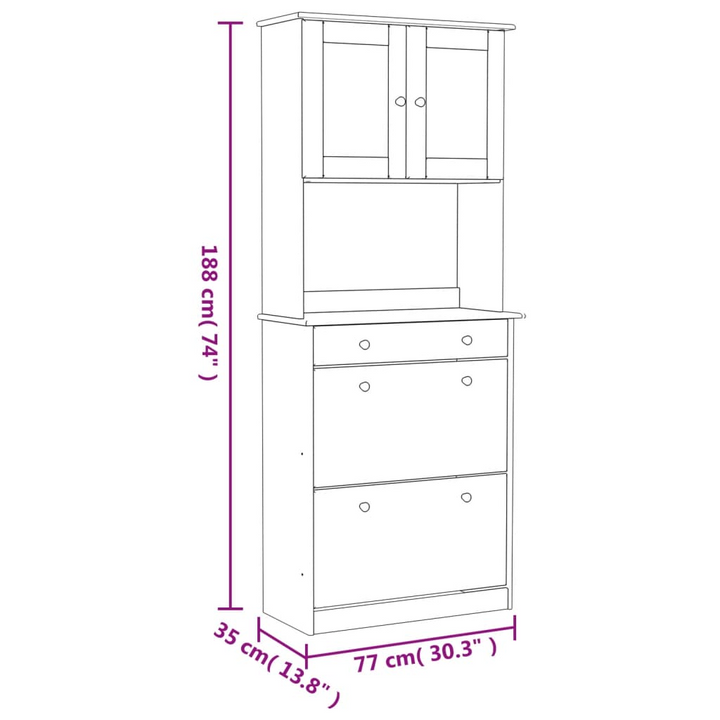 ALTA Highboard 77x35x188 cm | Solid Pine Wood Cabinet with Shelves, Drawer & Glass Doors - Premium  from Home Treasures - Just £278.99! Shop now at Home Treasures