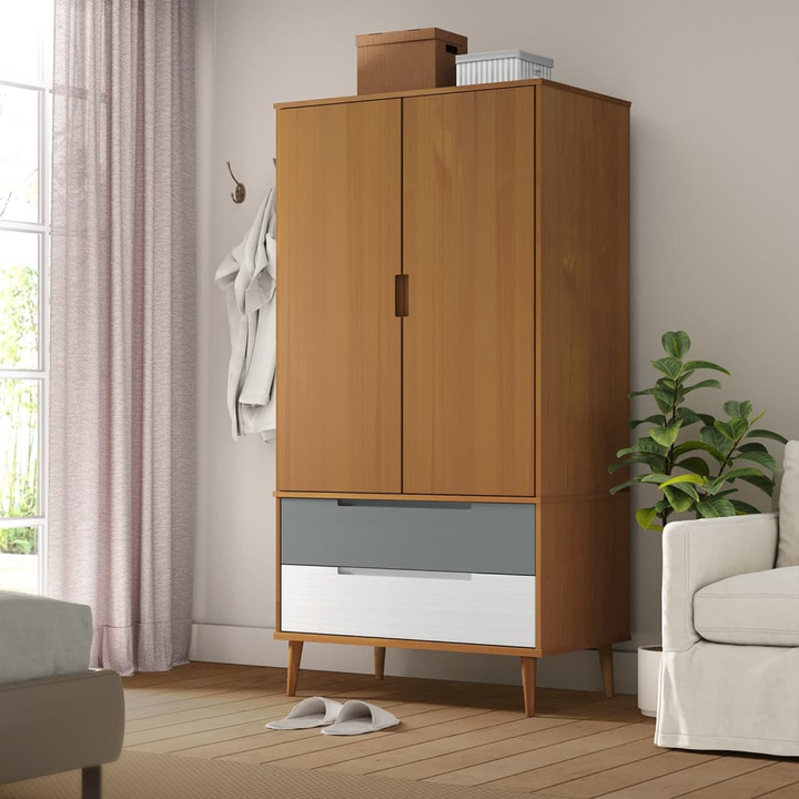 MOLDE Wardrobe - Solid Pine Wood, 90x55x175 cm - Scandinavian Design with Ample Storage Space - Premium  from Home Treasures - Just £325.99! Shop now at Home Treasures