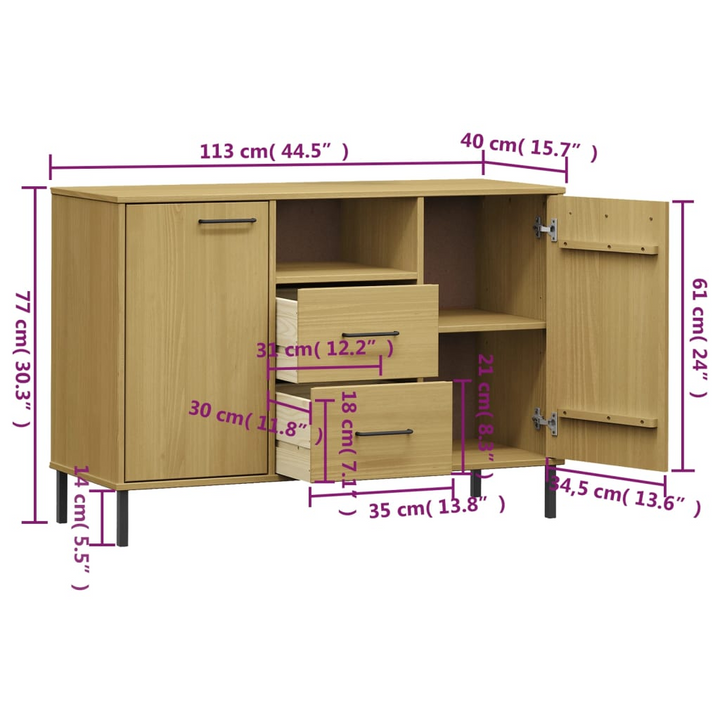 OSLO Industrial Sideboard with Metal Legs - Solid Wood, Ample Storage, 113x40x77 cm, Brown - Premium  from Home Treasures - Just £103.99! Shop now at Home Treasures