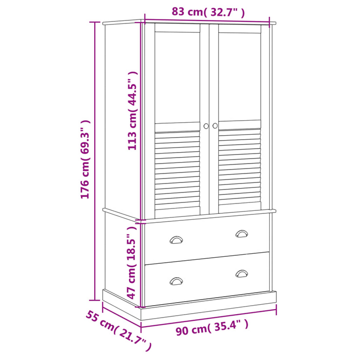 VIGO Solid Pine Wood Wardrobe in Grey - 90x55x176 cm | Ample Storage & Stylish Design - Premium  from Home Treasures - Just £398.99! Shop now at Home Treasures