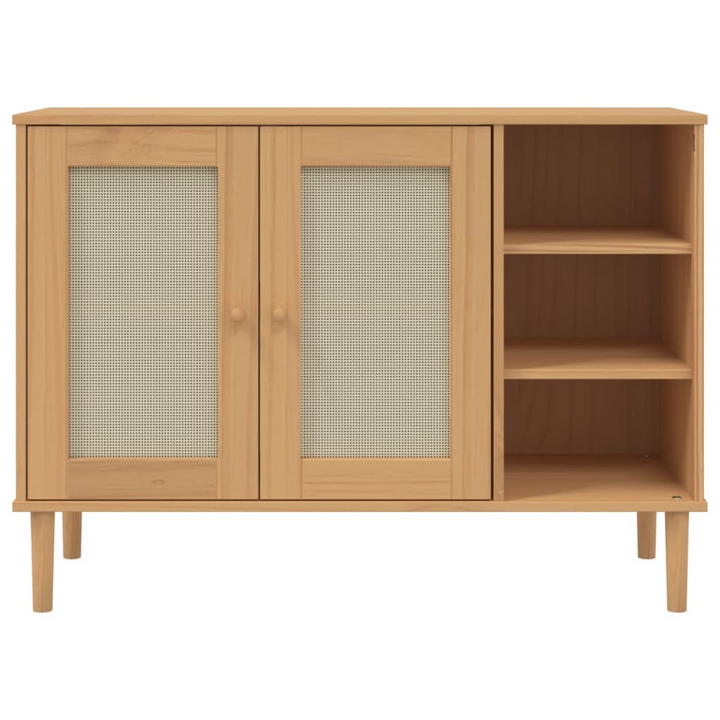 SENJA Rattan Look Sideboard in Brown,side 112x40x80cm – Solid Pine Wood with Ample Storage - Premium  from Home Treasures - Just £121.99! Shop now at Home Treasures