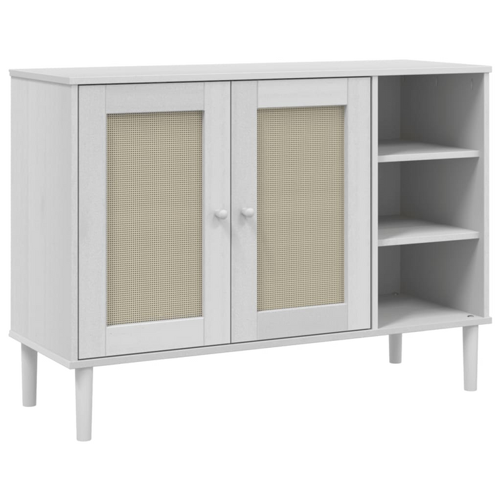 SENJA Sideboard in White - 112x40x80cm Solid Pine Wood with Rattan Look | Elegant Storage Solution - Premium  from Home Treasures - Just £123.99! Shop now at Home Treasures