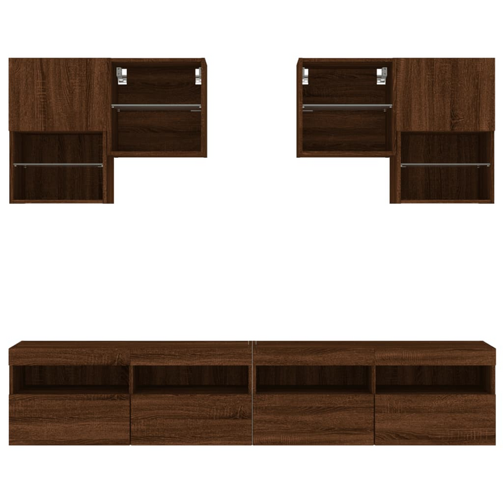 6 Piece TV Wall Cabinet Set with Customizable LED Lighting - Brown Oak Finish - Premium  from Home Treasures - Just £254.99! Shop now at Home Treasures