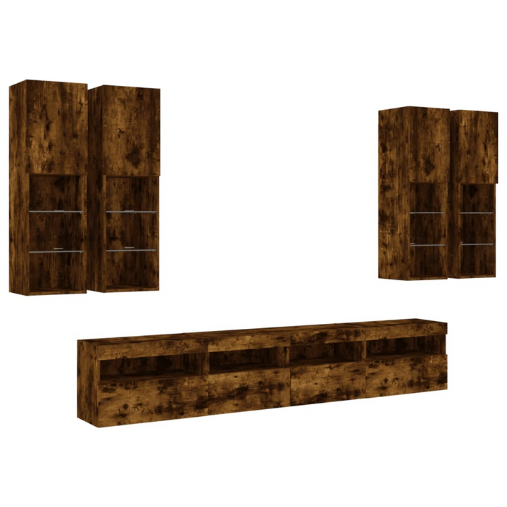 7 Piece TV Wall Cabinet Set with RGB LED Lights - Smoked Oak Finish, Modern Floating Design - Premium  from Home Treasures - Just £337.99! Shop now at Home Treasures