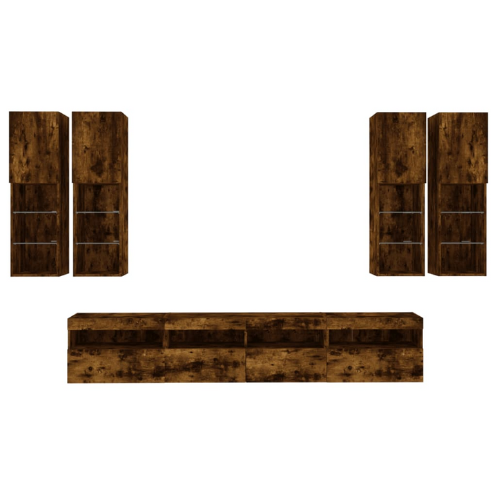 7 Piece TV Wall Cabinet Set with RGB LED Lights - Smoked Oak Finish, Modern Floating Design - Premium  from Home Treasures - Just £337.99! Shop now at Home Treasures