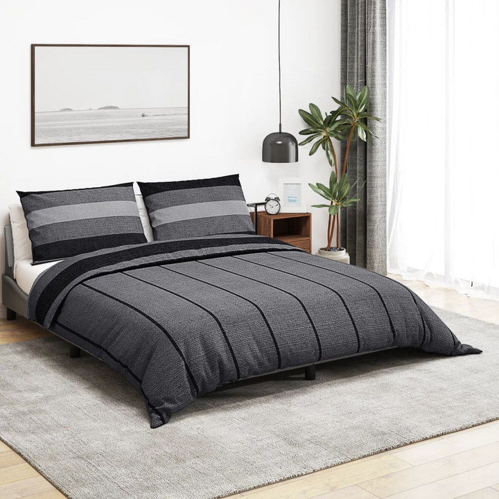 Striped Duvet Cover Set in Dark Grey - 100% Cotton, 260x240 cm, Includes 2 Pillowcases, Machine Washable, Elegant and Durable Bedding - Premium  from Home Treasures - Just £35.99! Shop now at Home Treasures