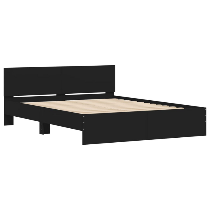 Black Bed Frame with RGB LED Lights, 160x200 cm - Modern Engineered Wood & Plywood Slats - Premium  from Home Treasures - Just £228.99! Shop now at Home Treasures