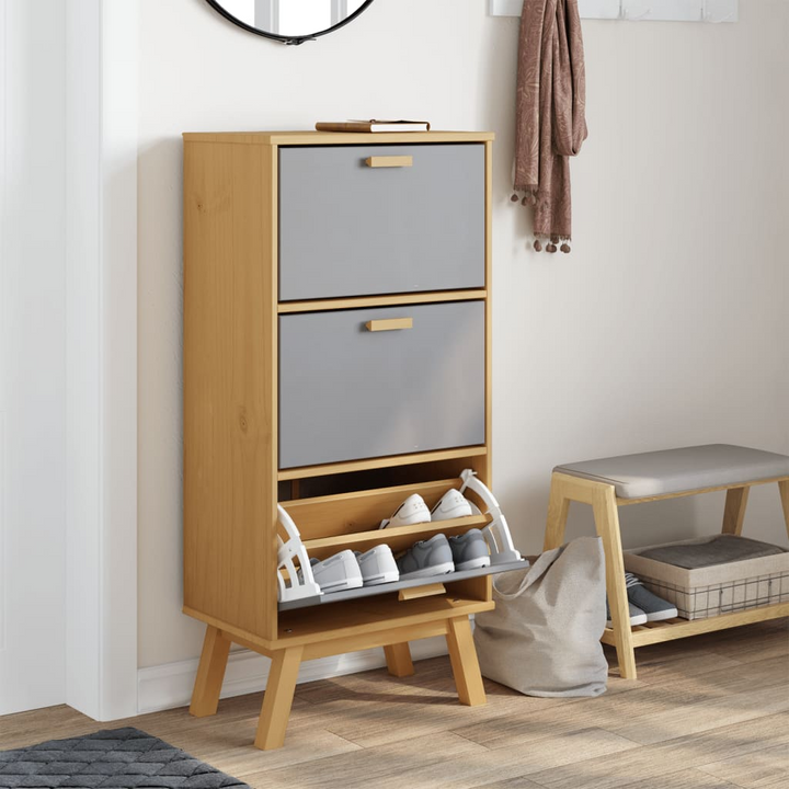 OLDEN Shoe Cabinet - Rustic Solid Pine Wood, Ample Storage, Grey and Brown, 55x35x120 cm - Premium  from Home Treasures - Just £139.99! Shop now at Home Treasures