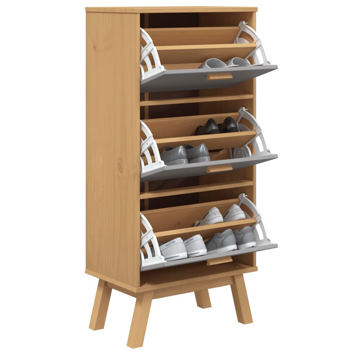 OLDEN Shoe Cabinet - Rustic Solid Pine Wood, Ample Storage, Grey and Brown, 55x35x120 cm - Premium  from Home Treasures - Just £139.99! Shop now at Home Treasures