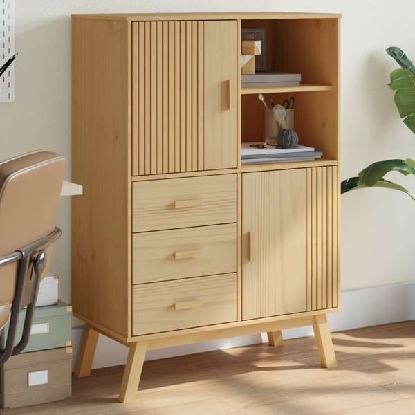 OLDEN Highboard in Brown - Solid Pine Wood Storage Cabinet (85x43x125 cm) - Premium  from Home Treasures - Just £318.99! Shop now at Home Treasures