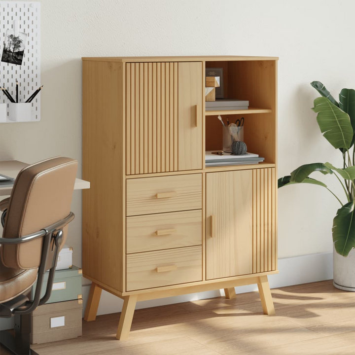 OLDEN Highboard in Brown - Solid Pine Wood Storage Cabinet (85x43x125 cm) - Premium  from Home Treasures - Just £318.99! Shop now at Home Treasures