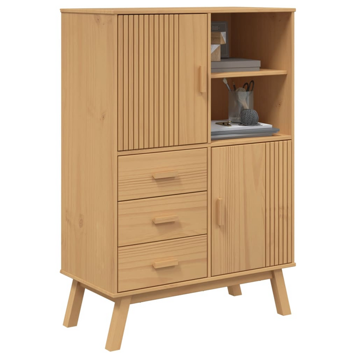 OLDEN Highboard in Brown - Solid Pine Wood Storage Cabinet (85x43x125 cm) - Premium  from Home Treasures - Just £318.99! Shop now at Home Treasures