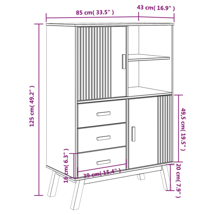 OLDEN Highboard in Brown - Solid Pine Wood Storage Cabinet (85x43x125 cm) - Premium  from Home Treasures - Just £318.99! Shop now at Home Treasures