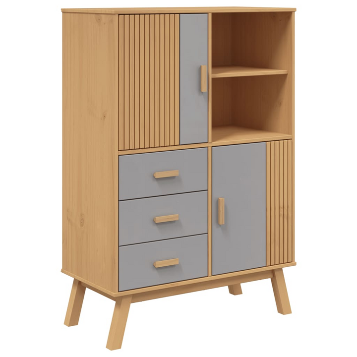 OLDEN Highboard - Stylish Grey and Brown Solid Pine Wood Cabinet, Ample Storage, 85x43x125 cm - Premium  from Home Treasures - Just £261.99! Shop now at Home Treasures