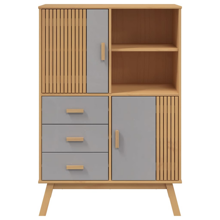 OLDEN Highboard - Stylish Grey and Brown Solid Pine Wood Cabinet, Ample Storage, 85x43x125 cm - Premium  from Home Treasures - Just £261.99! Shop now at Home Treasures