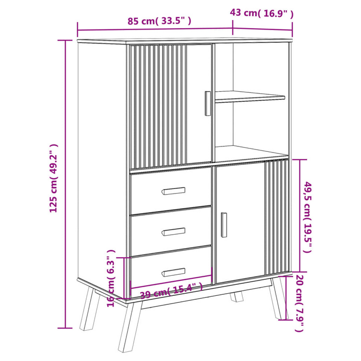 OLDEN Highboard - Stylish Grey and Brown Solid Pine Wood Cabinet, Ample Storage, 85x43x125 cm - Premium  from Home Treasures - Just £261.99! Shop now at Home Treasures