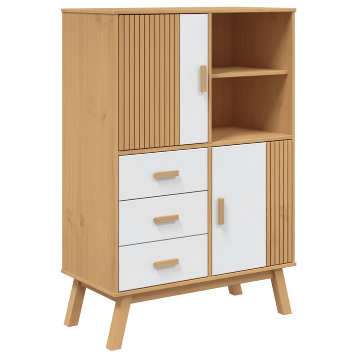 OLDEN Highboard - White & Brown 85x43x125 cm, Solid Pine Wood Storage Cabinet - Premium  from Home Treasures - Just £313.99! Shop now at Home Treasures