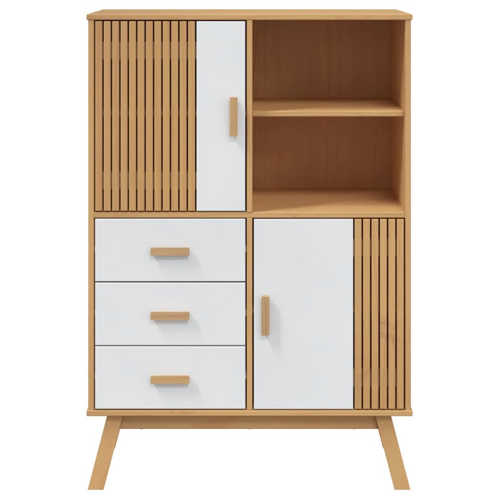 OLDEN Highboard - White & Brown 85x43x125 cm, Solid Pine Wood Storage Cabinet - Premium  from Home Treasures - Just £313.99! Shop now at Home Treasures