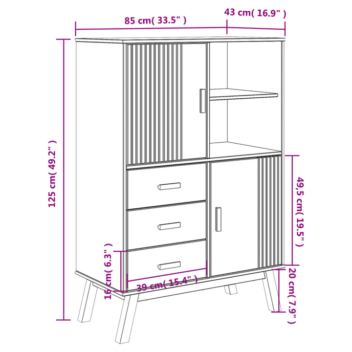 OLDEN Highboard - White & Brown 85x43x125 cm, Solid Pine Wood Storage Cabinet - Premium  from Home Treasures - Just £313.99! Shop now at Home Treasures