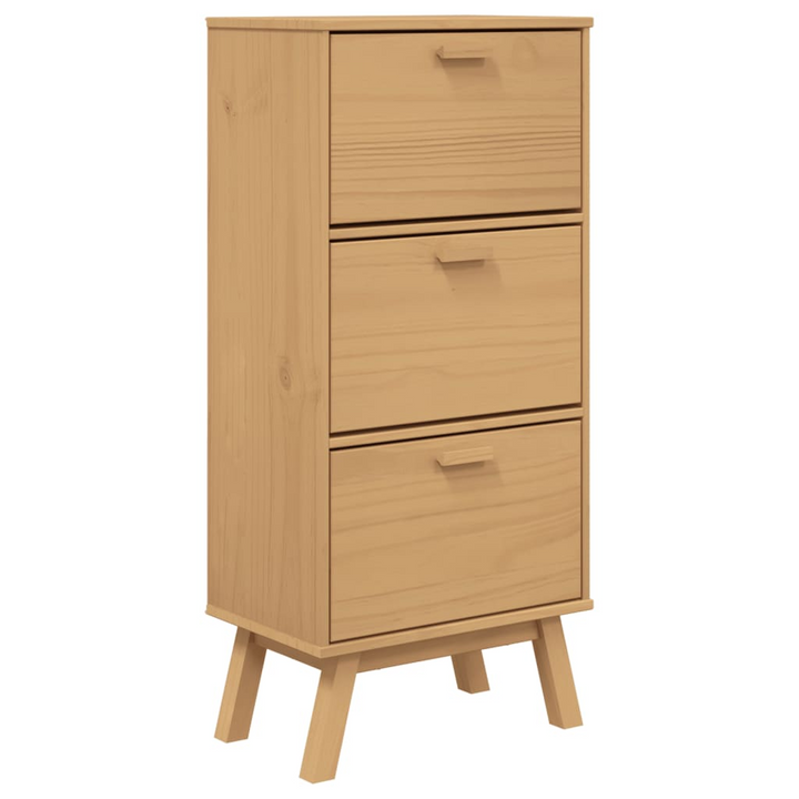 OLDEN Brown Shoe Cabinet - 55x35x120cm Solid Pine Wood Storage Organizer with 3 Flip Drawers - Premium  from Home Treasures - Just £137.99! Shop now at Home Treasures