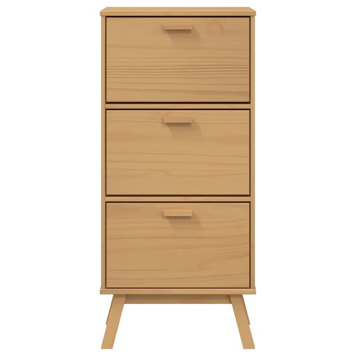 OLDEN Brown Shoe Cabinet - 55x35x120cm Solid Pine Wood Storage Organizer with 3 Flip Drawers - Premium  from Home Treasures - Just £137.99! Shop now at Home Treasures