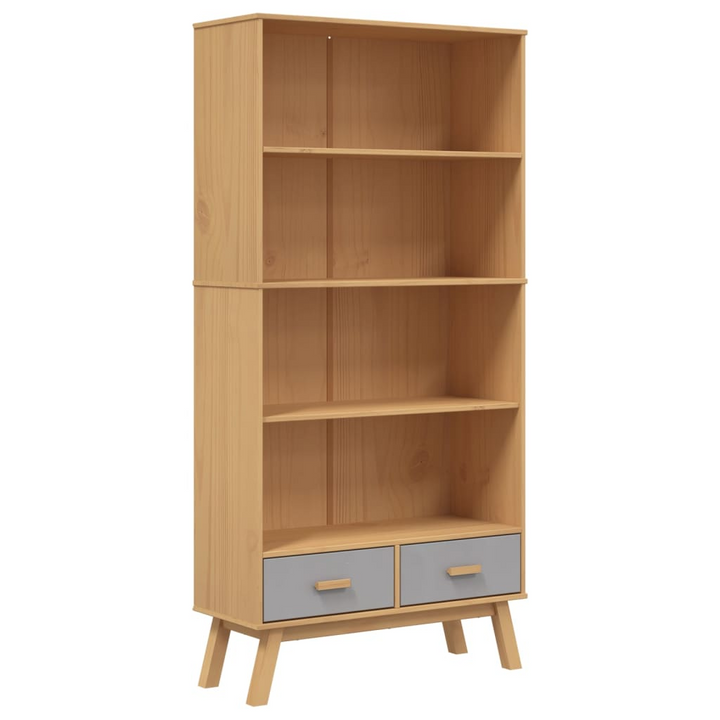 OLDEN 4-Tier Bookcase, Solid Pine Wood - Grey & Brown Scandinavian Design with Ample Storage & Drawers - Premium  from Home Treasures - Just £223.99! Shop now at Home Treasures