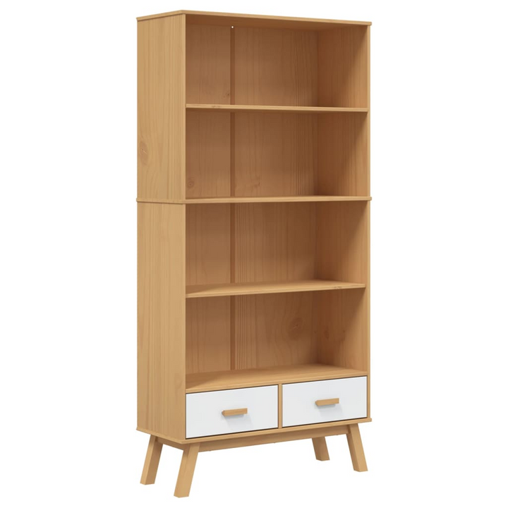 OLDEN 4-Tier Bookcase - White & Brown Pine Wood Shelf with Drawers - Scandinavian Design - Premium  from Home Treasures - Just £224.99! Shop now at Home Treasures