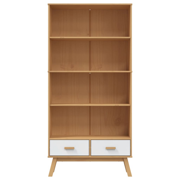 OLDEN 4-Tier Bookcase - White & Brown Pine Wood Shelf with Drawers - Scandinavian Design - Premium  from Home Treasures - Just £224.99! Shop now at Home Treasures