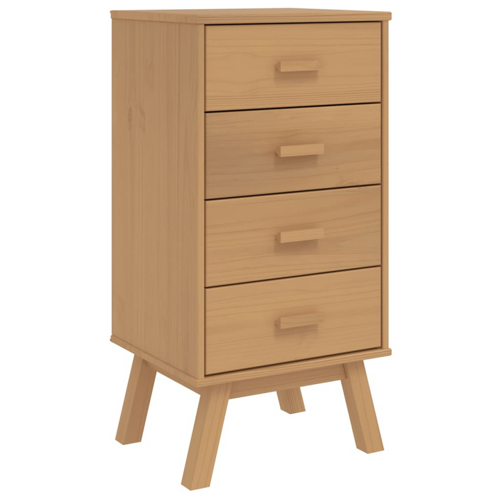 OLDEN Bedside Cabinet in Brown - Solid Pine Wood with Scandinavian Charm, 4 Drawers - Premium  from Home Treasures - Just £90.99! Shop now at Home Treasures