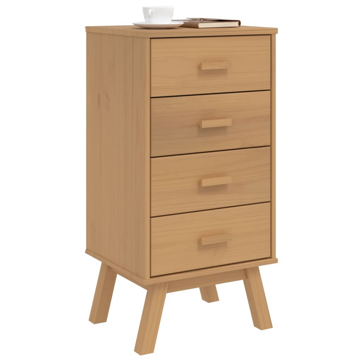 OLDEN Bedside Cabinet in Brown - Solid Pine Wood with Scandinavian Charm, 4 Drawers - Premium  from Home Treasures - Just £90.99! Shop now at Home Treasures