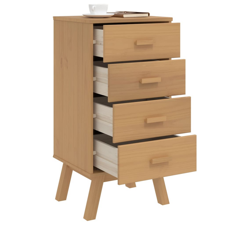 OLDEN Bedside Cabinet in Brown - Solid Pine Wood with Scandinavian Charm, 4 Drawers - Premium  from Home Treasures - Just £90.99! Shop now at Home Treasures