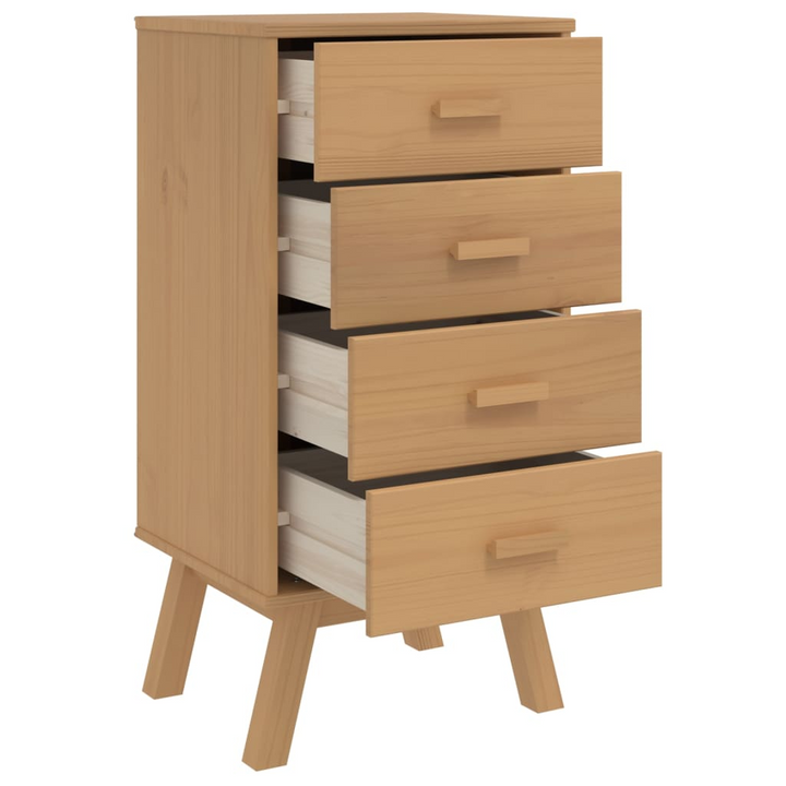 OLDEN Bedside Cabinet in Brown - Solid Pine Wood with Scandinavian Charm, 4 Drawers - Premium  from Home Treasures - Just £90.99! Shop now at Home Treasures