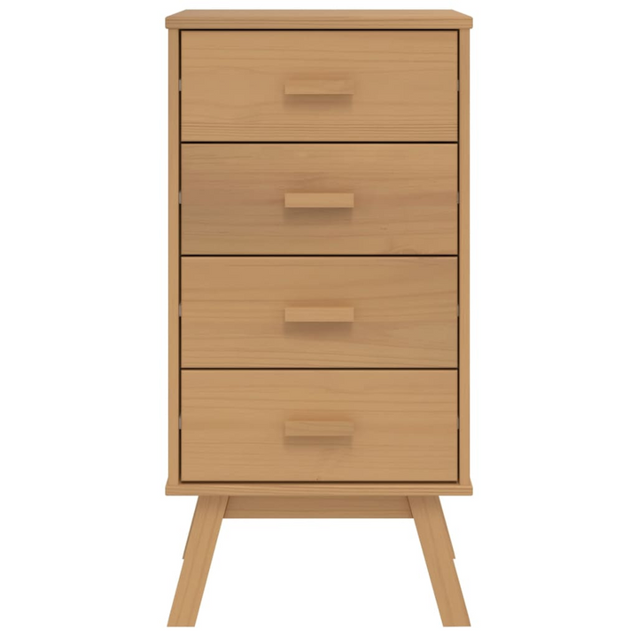 OLDEN Bedside Cabinet in Brown - Solid Pine Wood with Scandinavian Charm, 4 Drawers - Premium  from Home Treasures - Just £90.99! Shop now at Home Treasures