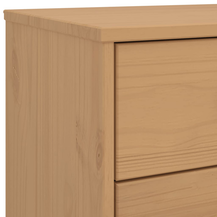 OLDEN Bedside Cabinet in Brown - Solid Pine Wood with Scandinavian Charm, 4 Drawers - Premium  from Home Treasures - Just £90.99! Shop now at Home Treasures